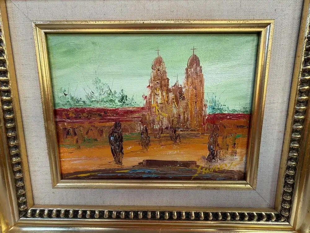 Vintage RC Stanley Signed Oil Painting on Canvas Cathedral Scene